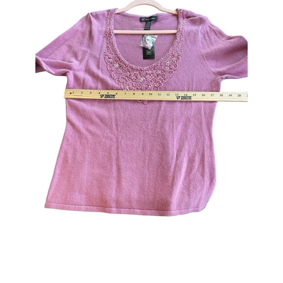INC International Concepts Pink Sweater Beaded V Neck Silk Blend Womens SZ XL - Picture 7 of 9